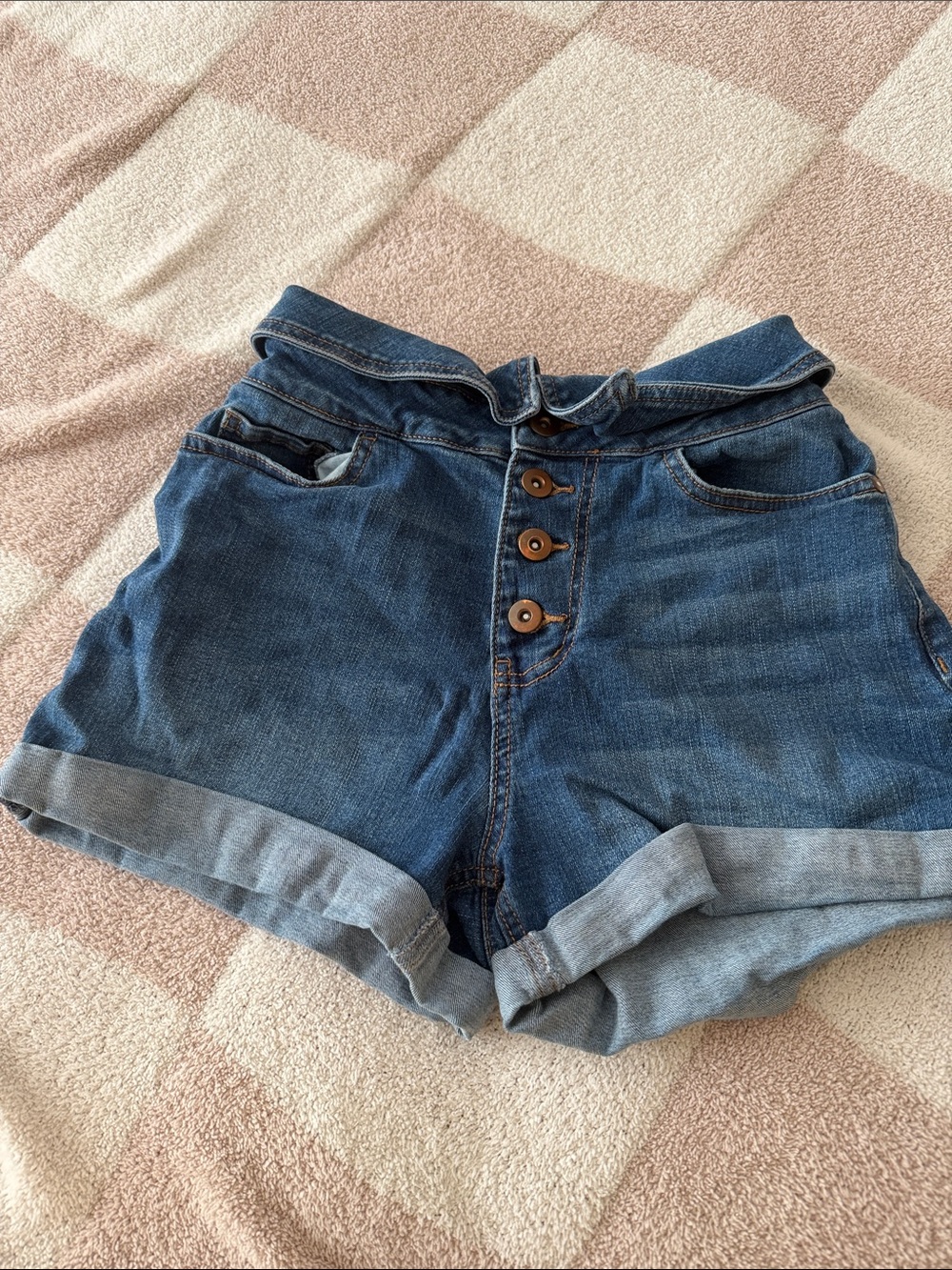 Vintage No Boundaries Blue Button-Front Rolled Hem Denim Shorts sz 1